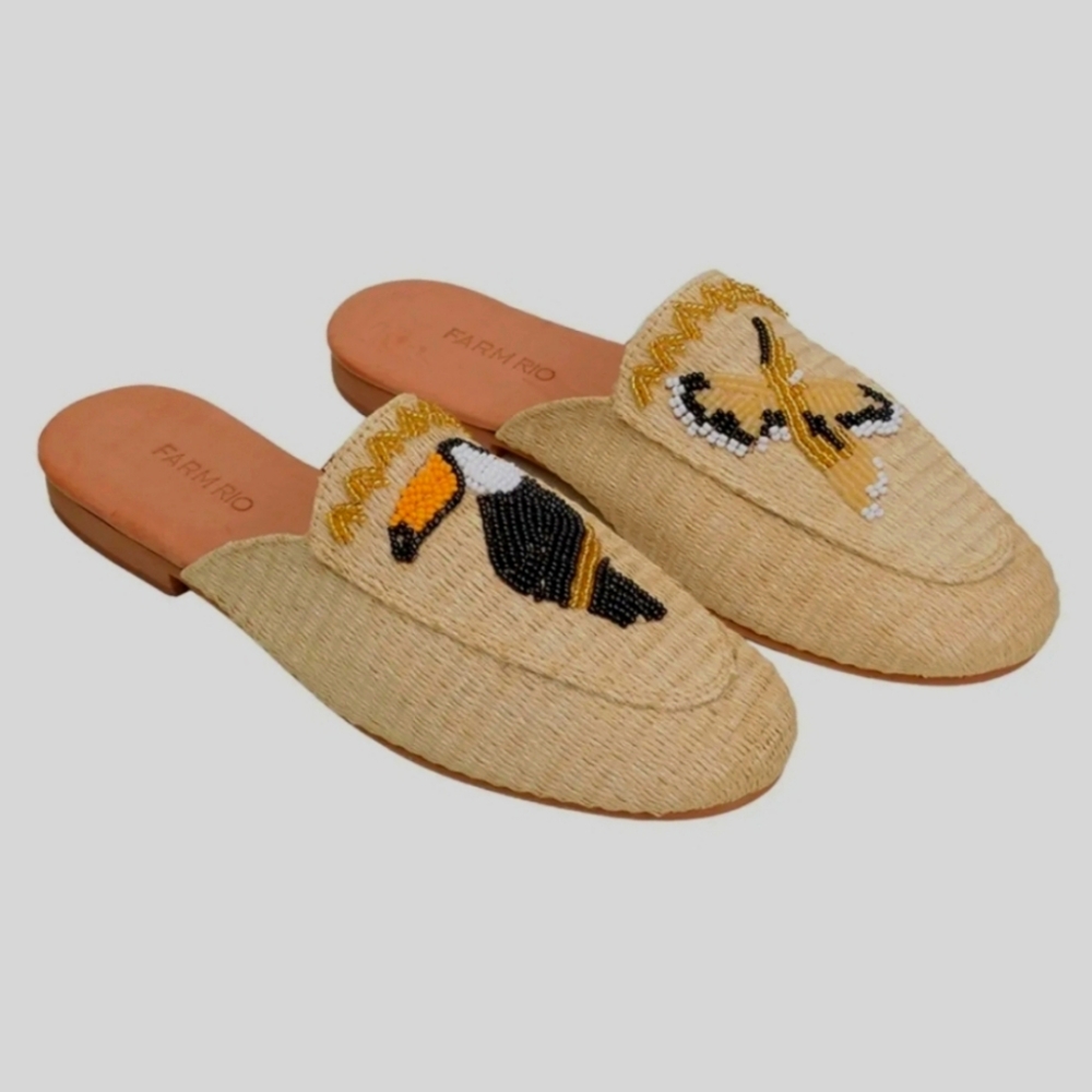 Farm Rio Tucan Raffia Mule Size 6